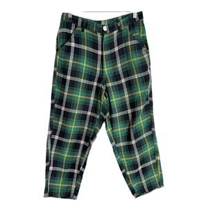 Comme des Garcons Men’s French Green Plaid Relaxed Cropped Pants Size Small